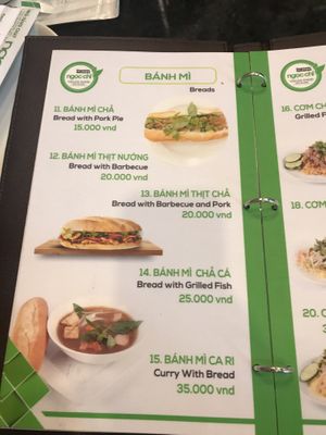 Menu at Ngoc Chi in Da Nang