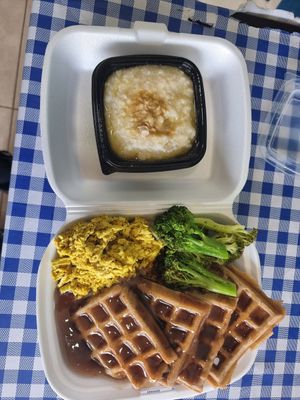 Special breakfast(scrabble tofu, waffle and steam broccoli at Tasty Vegan - Tivoni Taim - טבעוני טעים in Dimona