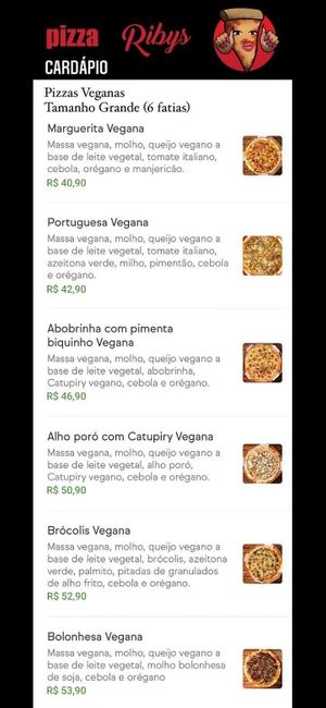 Cardápio disponível no WhatsApp at Pizza Ribys in Belo Horizonte