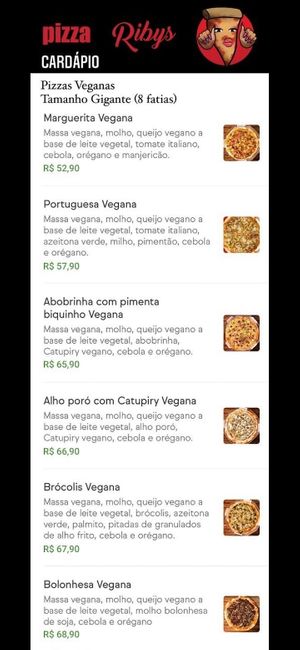 Cardápio disponível no WhatsApp at Pizza Ribys in Belo Horizonte