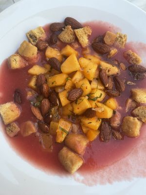 Panzella with watermelon, melon and almonds  at Les Bacchanales in Nancy