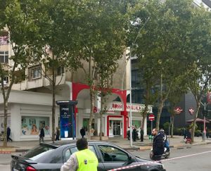 The outside, from across the street. at Rossmann & Lala - Dibrës in Tirana