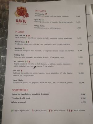 Menu at Kantu Asian Corner in Evora