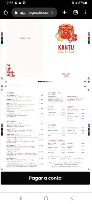 Menu em Inglês at Kantu Asian Corner in Evora