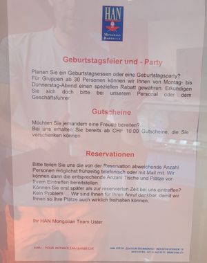  at Han Mongolian Barbecue in Uster