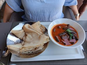 Okras with Omani bread at Bait Al Luban in Muscat
