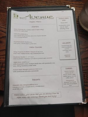Vegan menu at Avenue Cafe in Maynooth