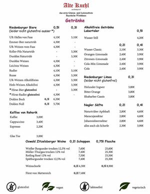 Menu at Alte Kuchl in Regensburg