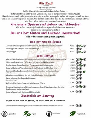 Menu at Alte Kuchl in Regensburg