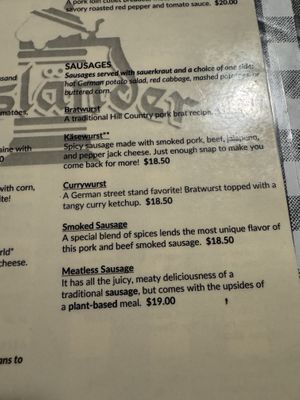 Menu  at The Auslander in Fredericksburg