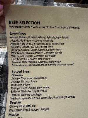 Menu  at The Auslander in Fredericksburg