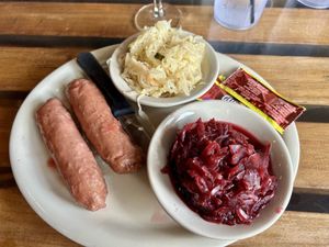 Vegan Sausage, Kraut, & Beer!  at The Auslander in Fredericksburg