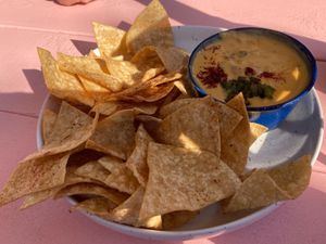 Chips and vegan queso at Better Half Coffee & Cocktails in Austin
