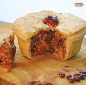 Try our new Chill Con Carne Pie made with V2 mince. 100% plant based.  at Beechworth Bakery in Albury