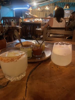 Selection of tasty and hot salsas, really rate the mezcallitas too ✨ at La Olita - temporarily closed in Brisas De Zicatela