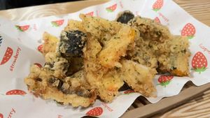 deep-fried pumpkin, mushrooms and sweet potato #Veganuary at Cow Tteokbokki  in Seoul