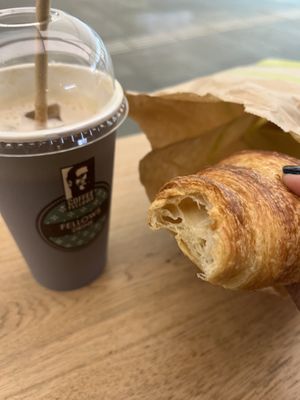 oatmilk iced cappuccino + vegan croissant  at Coffee Fellows in Eindhoven