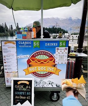 Classic, Vegan and Gourmet Hot Dogs at the water front 😎😎🙌🙌🌭🌭 at Hot Dog Inc in Queenstown