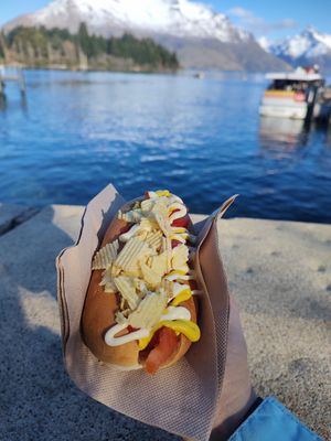 Chilean completo with chips at Hot Dog Inc in Queenstown