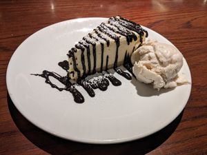 Vegan cheesecake with vegan ice cream at Giorgio's Italian in Chesterfield