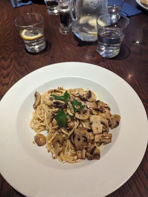 Vegan chilli and mushroom linguine at Giorgio's Italian in Chesterfield