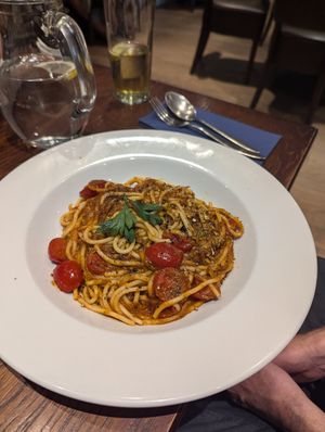 Vegan pesto spaghetti at Giorgio's Italian in Chesterfield