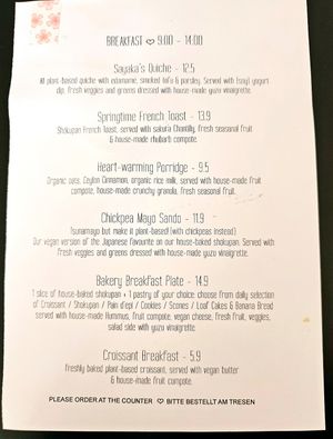 Breakfast menu at Sakura in Berlin