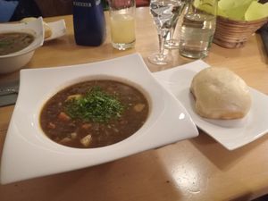 Dampfnudel mit Suppe at DieDa Im WeinGut in Bad Duerkheim