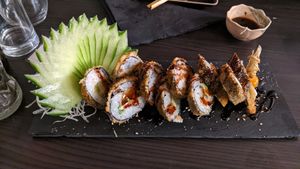 Vegan tempura hot roll at Yokoso in Luxembourg City