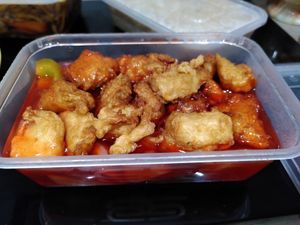 Sweet and sour "chicken" (Dec 2021) at Wawin Vegan Chinese in York
