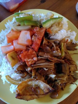 Mix of sweet and sour chicken and garlic chicken (Apr 2022) at Wawin Vegan Chinese in York