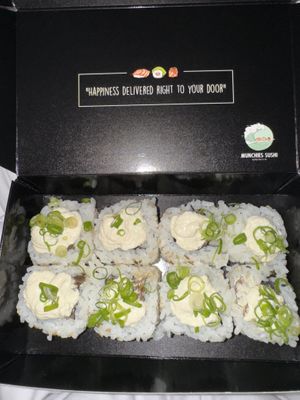 Mushroom and silken tofu (on top) vegan sushi.  at Munchies Sushi in Bondi Junction