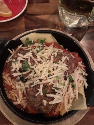 Vegan meatballs with pasta at That Meetball Place in Farmingdale