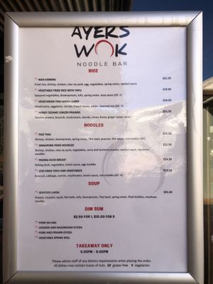 Menu August 2022  at Ayers Wok in Yulara
