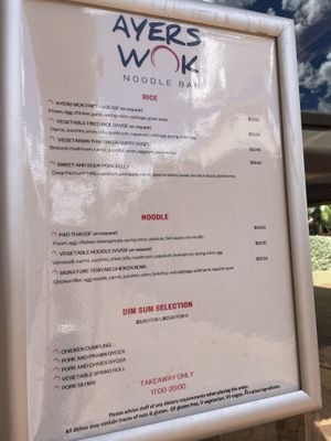 Menu from March 2025  at Ayers Wok in Yulara