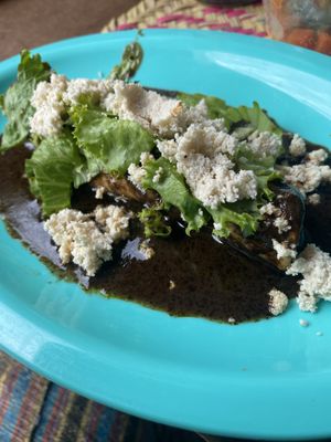 Enmolada at Los Muchitos Comida Vegana in Oaxaca