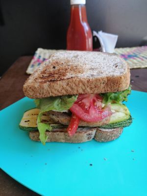 Sandwich de calabacitas asadaa at Los Muchitos Comida Vegana in Oaxaca