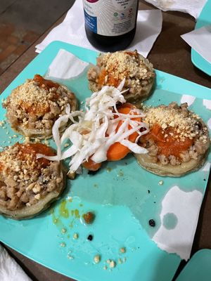 Garnachas at Los Muchitos Comida Vegana in Oaxaca