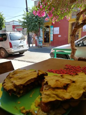 Tlayuda at Los Muchitos Comida Vegana in Oaxaca