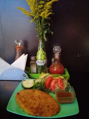 Milanesa de arroz con garbanzo at Los Muchitos Comida Vegana in Oaxaca