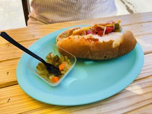 Vegan hotdog   at Los Muchitos Comida Vegana in Oaxaca