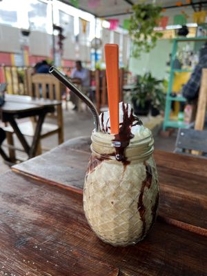 Vegan café frappe  at Los Muchitos Comida Vegana in Oaxaca