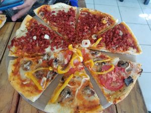 Pizza vegana. at Los Muchitos Comida Vegana in Oaxaca