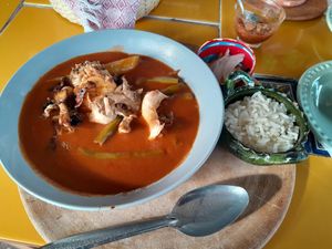 Mole amarillo con setas at Los Muchitos Comida Vegana in Oaxaca