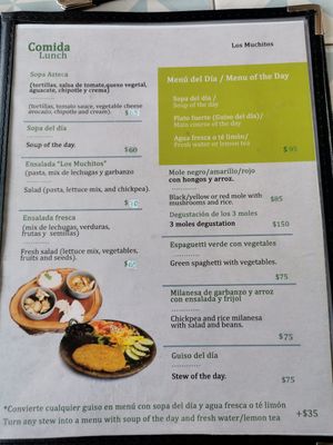 Menu at Los Muchitos Comida Vegana in Oaxaca