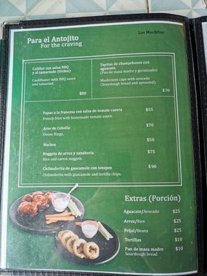 Menu at Los Muchitos Comida Vegana in Oaxaca