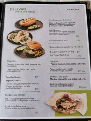 Menu m at Los Muchitos Comida Vegana in Oaxaca