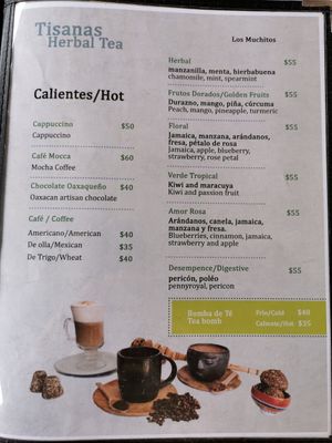 Menu at Los Muchitos Comida Vegana in Oaxaca