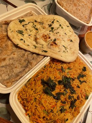 Tofu Matar Roti, Tofu Biryani & Garlic naan  at My Roti Place in Oakville