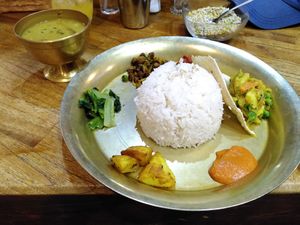 Vegan curry dalbhat at Asian Station in Matsumoto
